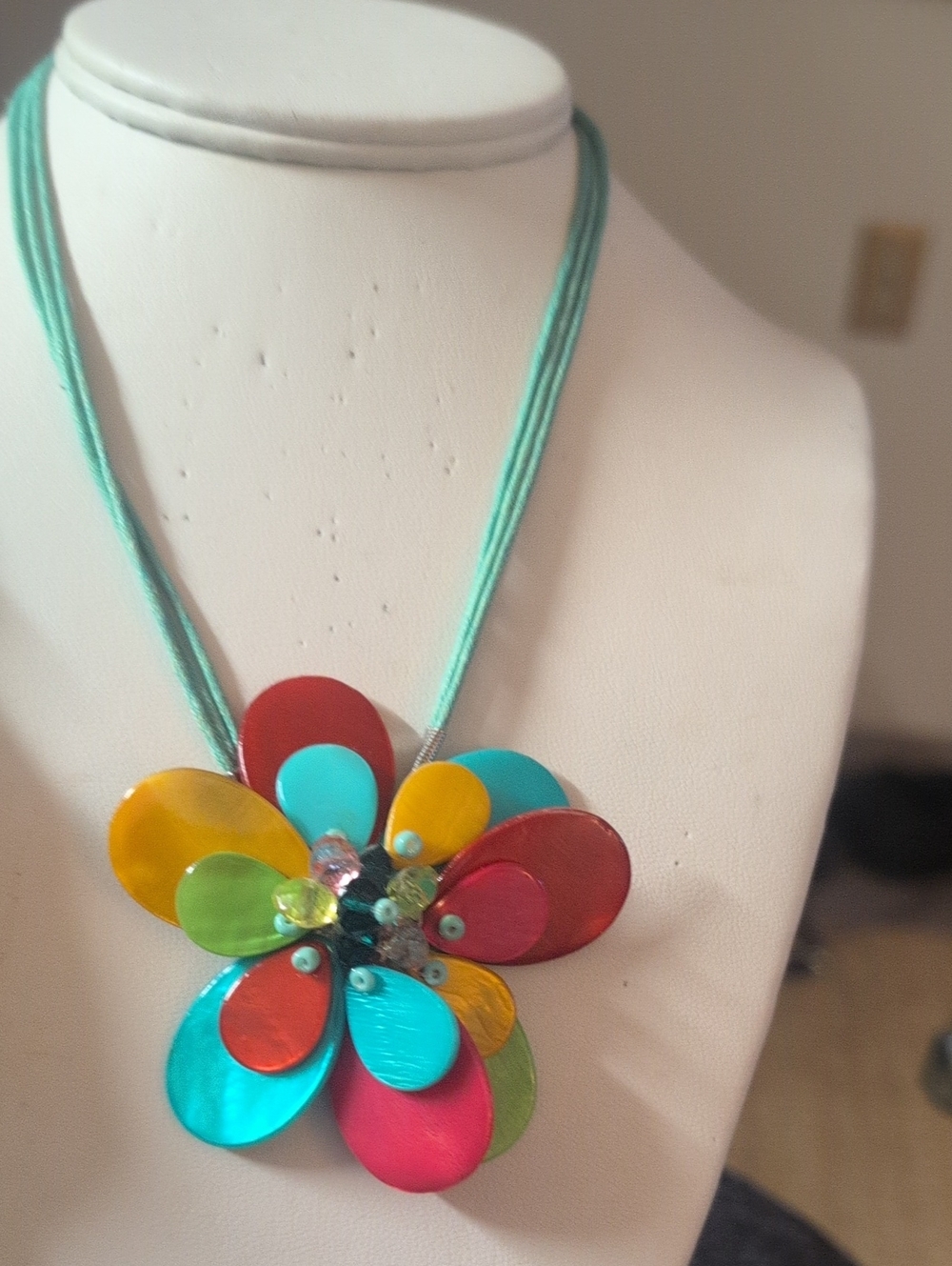 Tagua Nut Multicolor Flower Pendant Necklace - Women Jewelry